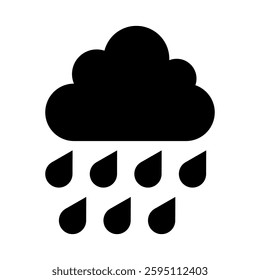 black cloud and raindrop icon isolated on white.
