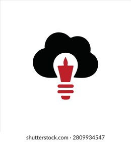 Black cloud with red light bulb icon on white background idea innovation