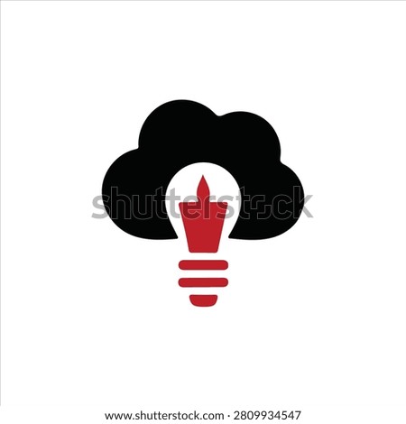 Black cloud with red light bulb icon on white background idea innovation