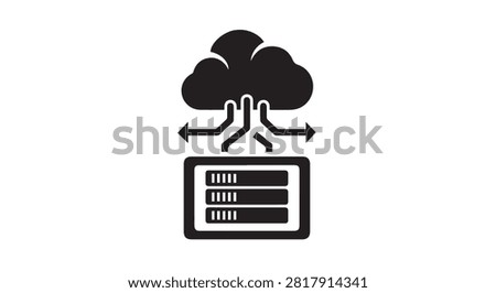 Black cloud server data synchronization icon representing cloud computing data flow and storage transfer