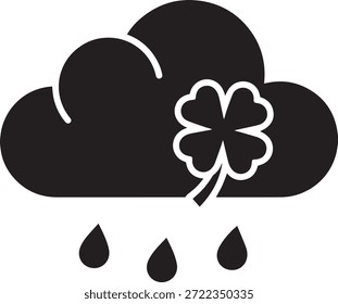 Nuvem preta com trevo e ícone de pingos de chuva