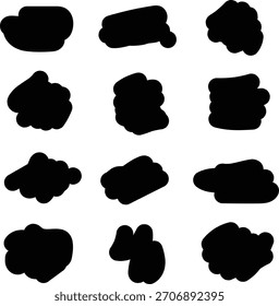 Black cloud shapes collection isolated on transparent background