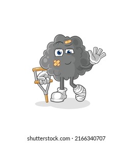 the black cloud sick with limping stick. cartoon mascot vector