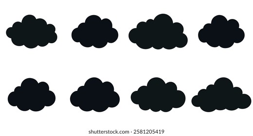 Black Cloud Silhouette Collection - Dark Cloud Icons for Storm, Weather, and Atmospheric Design Elements