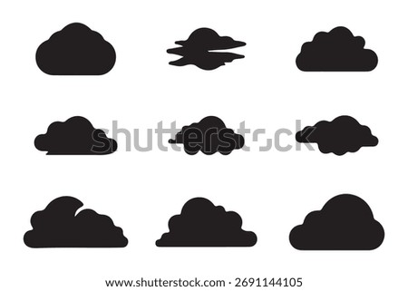 Black Cloud Silhouette Icons Set