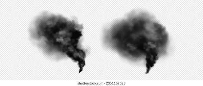 El humo de la nube negra y la ceniza giran en un vector aislado transparente. Explosión de smog efecto de la pista de tornado. Resumen del movimiento realista de niebla gris oscuro en la atmósfera. 3.ª detonación de destrucción o elemento de movimiento de tormenta