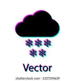 Black Cloud with snow icon isolated on white background. Cloud with snowflakes. Single weather icon. Snowing sign. Vector Illustration