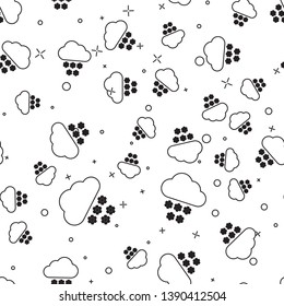 Black Cloud with snow icon isolated seamless pattern on white background. Cloud with snowflakes. Single weather icon. Snowing sign. Vector Illustration