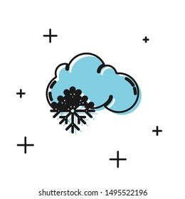 Black Cloud with snow icon isolated on white background. Cloud with snowflakes. Single weather icon. Snowing sign.  Vector Illustration