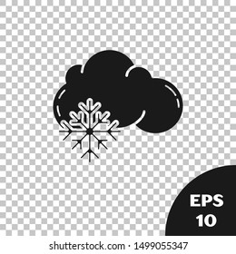Black Cloud with snow icon isolated on transparent background. Cloud with snowflakes. Single weather icon. Snowing sign.  Vector Illustration