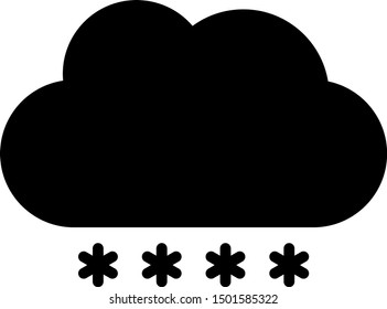 Black Cloud with snow icon isolated on white background. Cloud with snowflakes. Single weather icon. Snowing sign.  Vector Illustration