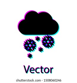 Black Cloud with snow icon isolated on white background. Cloud with snowflakes. Single weather icon. Snowing sign.  Vector Illustration