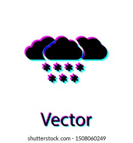 Black Cloud with snow icon isolated on white background. Cloud with snowflakes. Single weather icon. Snowing sign.  Vector Illustration