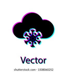 Black Cloud with snow icon isolated on white background. Cloud with snowflakes. Single weather icon. Snowing sign.  Vector Illustration