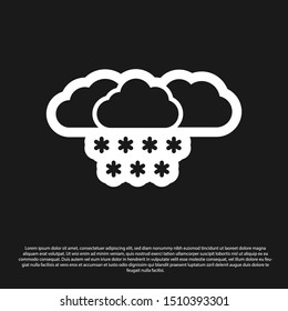 Black Cloud with snow icon isolated on black background. Cloud with snowflakes. Single weather icon. Snowing sign.  Vector Illustration