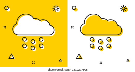 Black Cloud with snow icon isolated on yellow and white background. Cloud with snowflakes. Single weather icon. Snowing sign. Random dynamic shapes. Vector Illustration
