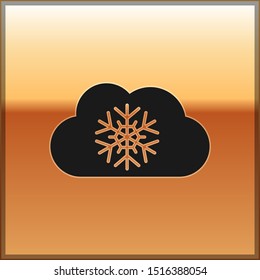 Black Cloud with snow icon isolated on gold background. Cloud with snowflakes. Single weather icon. Snowing sign.  Vector Illustration
