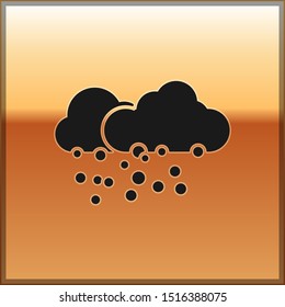 Black Cloud with snow icon isolated on gold background. Cloud with snowflakes. Single weather icon. Snowing sign.  Vector Illustration