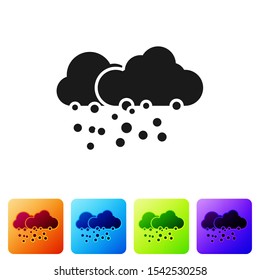 Black Cloud with snow icon isolated on white background. Cloud with snowflakes. Single weather icon. Snowing sign. Set icons in color square buttons. Vector Illustration