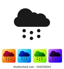 Black Cloud with snow icon isolated on white background. Cloud with snowflakes. Single weather icon. Snowing sign. Set icons in color square buttons. Vector Illustration