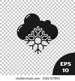 Black Cloud with snow icon isolated on transparent background. Cloud with snowflakes. Single weather icon. Snowing sign.  Vector Illustration