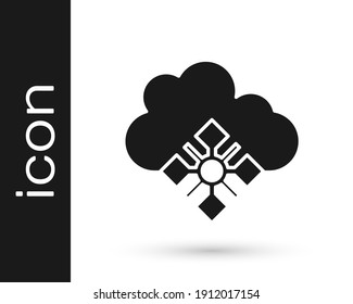 Schwarze Cloud mit Schnee Symbol einzeln auf weißem Hintergrund. Wolke mit Schneeflocken. Einmaliges Wettersymbol. Schneeschild.  Vektorgrafik