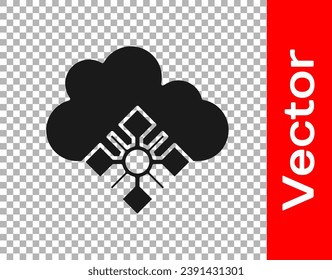 Black Cloud with snow icon isolated on transparent background. Cloud with snowflakes. Single weather icon. Snowing sign.  Vector