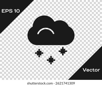 Black Cloud with snow icon isolated on transparent background. Cloud with snowflakes. Single weather icon. Snowing sign.  Vector Illustration