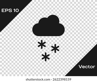 Black Cloud with snow icon isolated on transparent background. Cloud with snowflakes. Single weather icon. Snowing sign. Vector