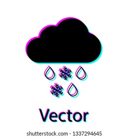 Black Cloud with snow and rain icon isolated on white background. Weather icon. Vector Illustration
