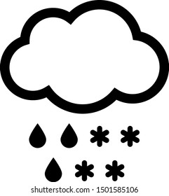 Black Cloud with snow and rain icon isolated on white background. Weather icon.  Vector Illustration