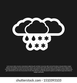 Black Cloud with snow and rain icon isolated on black background. Weather icon.  Vector Illustration