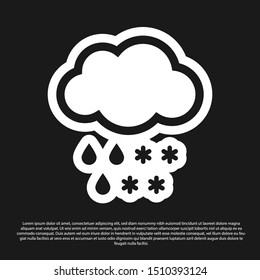 Black Cloud with snow and rain icon isolated on black background. Weather icon.  Vector Illustration