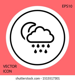 Black Cloud with snow and rain icon isolated on red background. Weather icon. White circle button. Vector Illustration