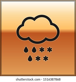 Black Cloud with snow and rain icon isolated on gold background. Weather icon.  Vector Illustration