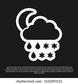 Black Cloud with snow, rain and moon icon isolated on black background. Weather icon.  Vector Illustration