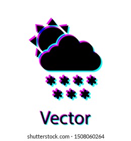 Black Cloud with snow and sun icon isolated on white background. Cloud with snowflakes. Single weather icon. Snowing sign.  Vector Illustration