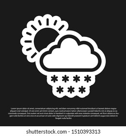 Black Cloud with snow and sun icon isolated on black background. Cloud with snowflakes. Single weather icon. Snowing sign.  Vector Illustration