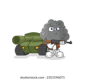 der schwarze Wolkensoldat mit Panzercharakter. Cartoon-Maskottvektor