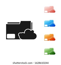 Black Cloud storage text document folder icon isolated on white background. Set icons colorful. Vector Illustration