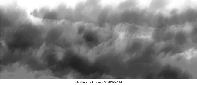 Black Cloud Or Storm Cloud On White Background, Vector On Cover Background