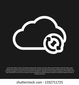 Black Cloud sync refresh icon isolated on black background. Cloud and arrows. Vector Illustration