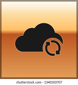 Black Cloud sync refresh icon isolated on gold background. Cloud and arrows. Vector Illustration