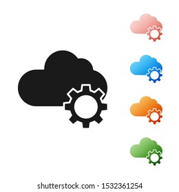 Black Cloud technology data transfer and storage icon isolated on white background. Adjusting, service, setting, maintenance, repair, fixing. Set icons colorful. Vector Illustration