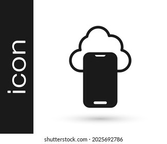 Black Cloud technology data transfer and storage icon isolated on white background.  Vector