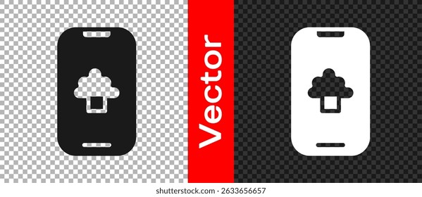 Black Cloud technology data transfer and storage icon isolated on transparent background.  Vector