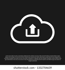 Black Cloud upload icon isolated on black background. Vector Illustration