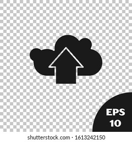Black Cloud upload icon isolated on transparent background.  Vector Illustration