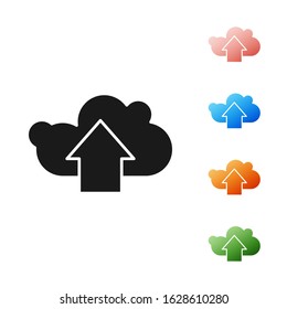 Black Cloud upload icon isolated on white background. Set icons colorful. Vector Illustration