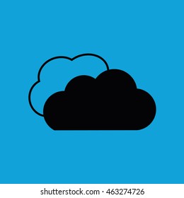 Black clouds icon vector. Weather forecast. Blue background